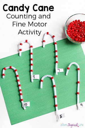 Candy Cane Counting Activity with Beads