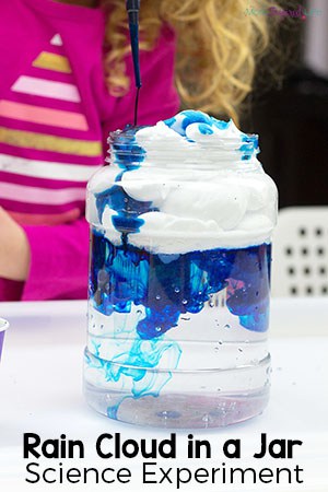 This rain cloud in a jar science experiment for young kids is a great way to explore weather.