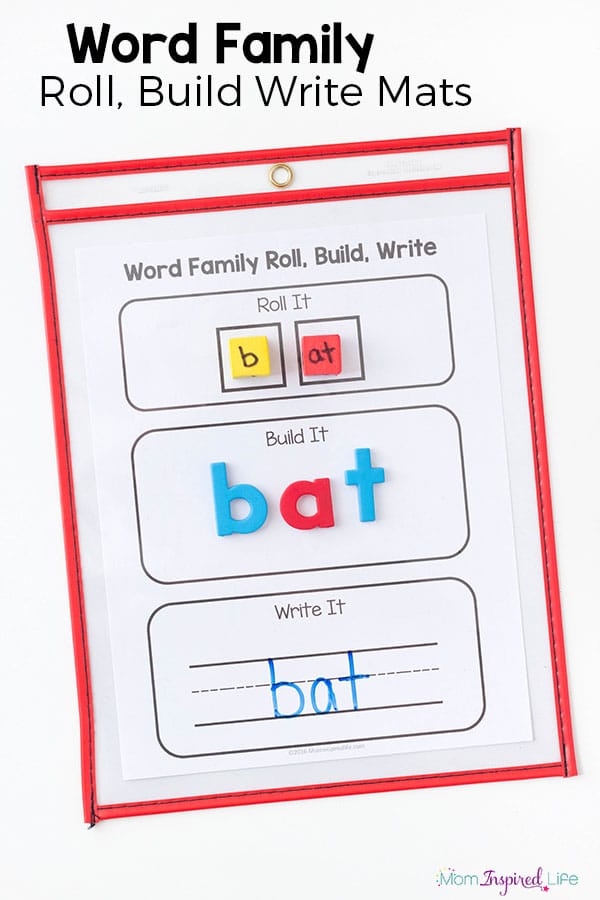 Teaching word families is fun and easy with these CVC word family roll, build and write mats.