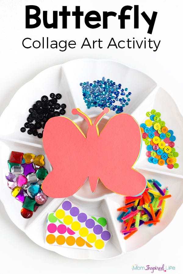Butterfly collage art activity for spring! A fun butterfly craft and process art activity for kids.