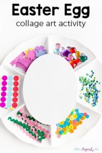 Your kids will love this Easter egg collage art activity! It's a fun spring craft that allows children to be creative while developing fine motor skills.