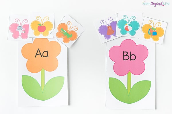 Flowers and butterflies alphabet and letter sounds activity for spring.