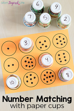 Counting and number matching with paper cups. A fun math activity for preschool.