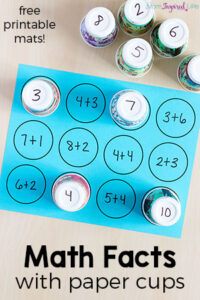 Math facts activity with printable mats. A hands-on way to teach math facts.