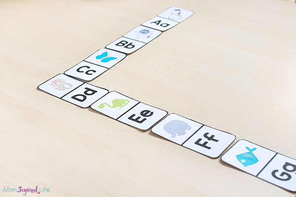 Alphabet dominoes printable activity.