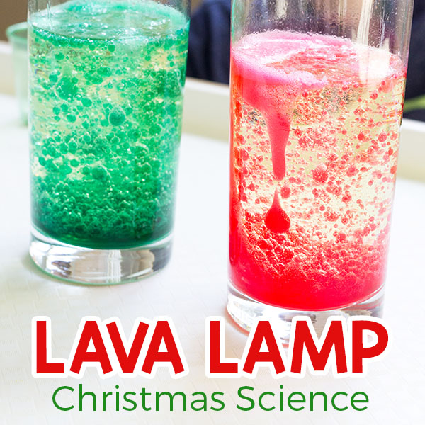 Lava lamp Christmas science activity for preschool and early elementary. A fun science experiment for the holiday season!
