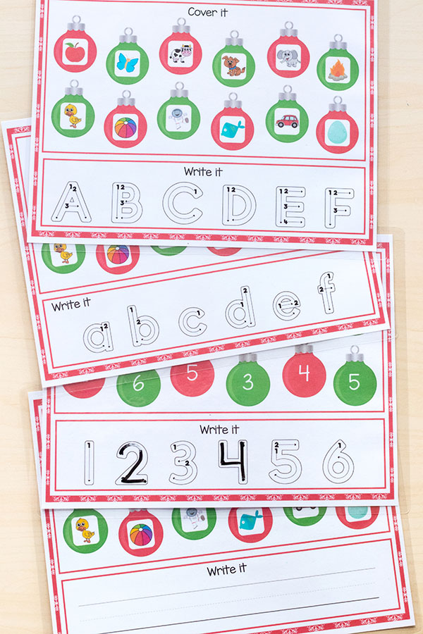 Christmas math and literacy centers for kindergarten, preschool and first grade.