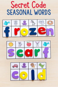 This secret code seasonal word activity is an awesome literacy center idea and fun word building activity!