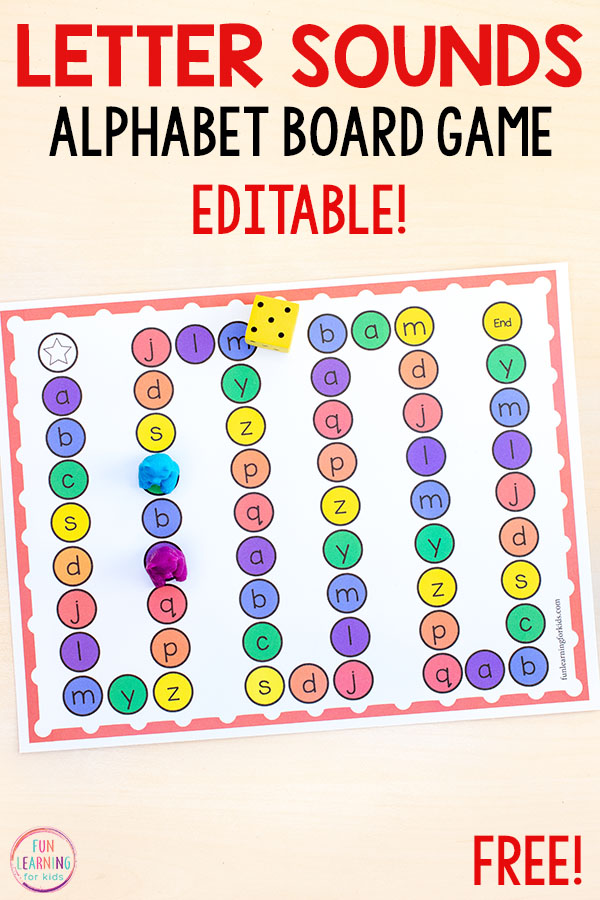 This editable letter sounds alphabet board game is a fun way to learn letter and letter sounds in preschool and kindergarten. Your kids will love this alphabet activity!