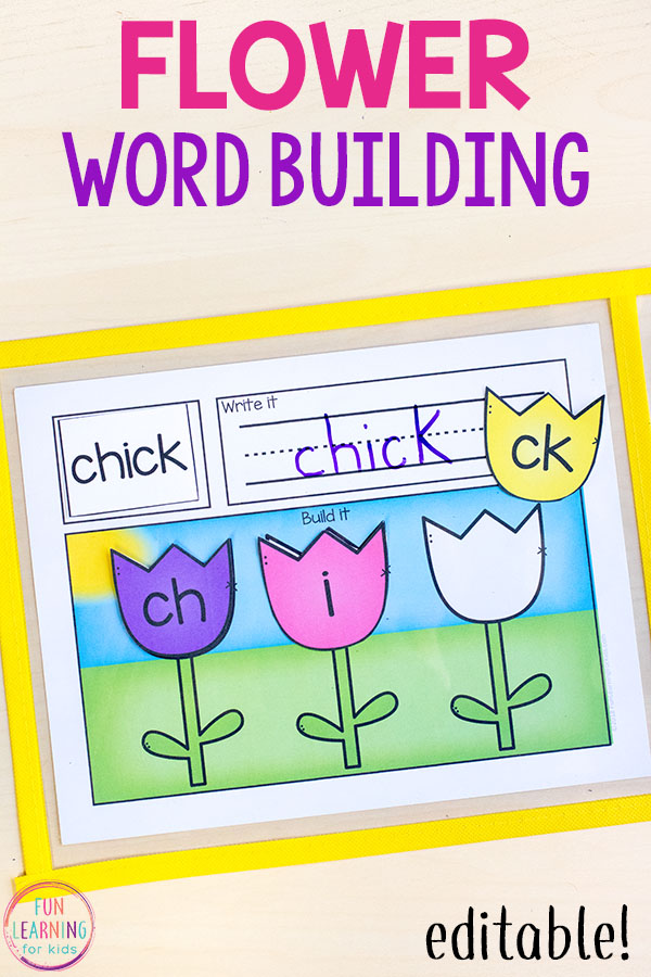 Learn blends, beginning digraphs and ending digraphs with a fun spring word building activity.