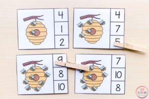 Beehive counting cards for learning numbers and counting.