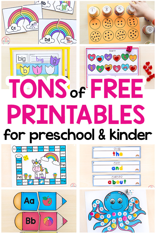 Free printables for preschool and kindergarten learning centers.