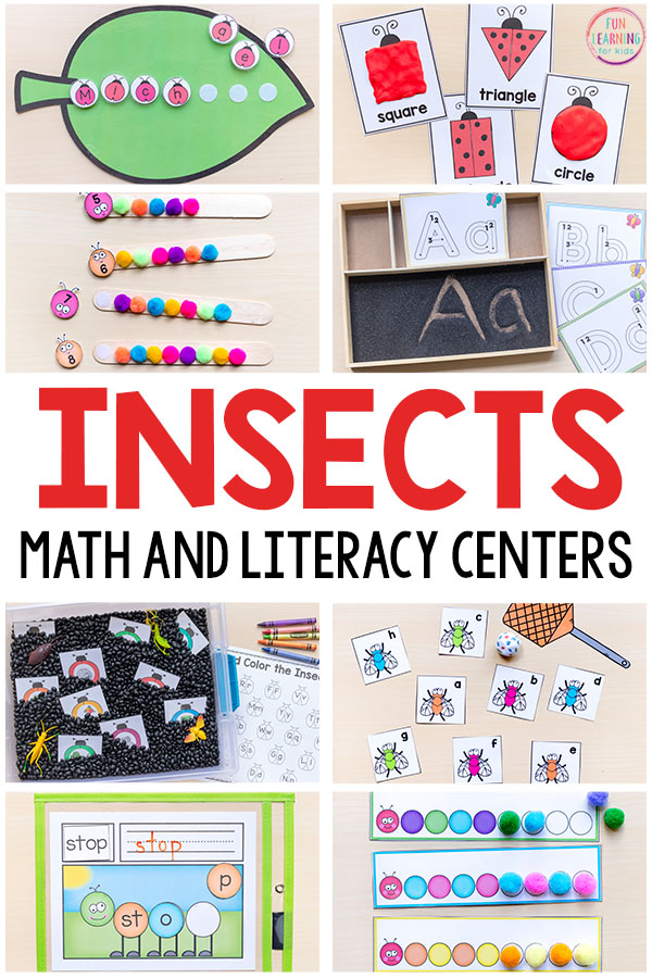 Insect theme math centers and literacy centers for preschool, pre-K and Kindergarten.