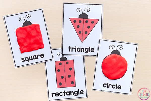 Ladybug shape play dough mats for learnings shapes in preschool.