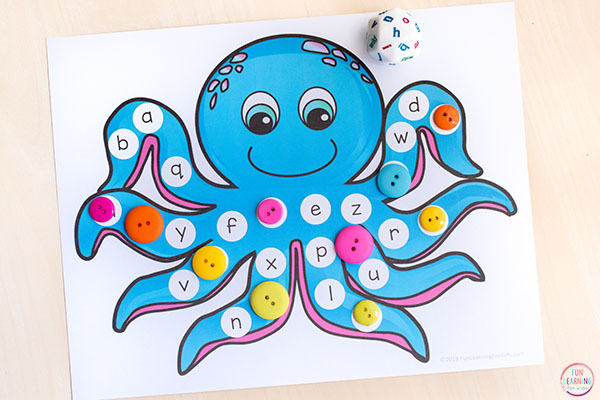 This octopus alphabet game is perfect for an ocean theme. Develop fine motor skills while learning letters when you play this fun game!