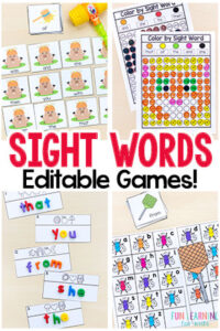 Editable sight word games that are so much fun! Just type in your words once and all of the games will auto-populate! These sight word activities are perfect for preschool and kindergarten!