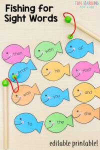 Your kids will love this editable sight word fishing activity!