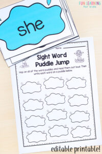 Editable sight word puddle jump gross motor game.