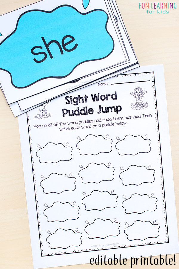 Read words while puddle jumping with this gross motor game.