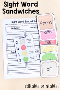 Sight word sandwiches game for literacy centers.