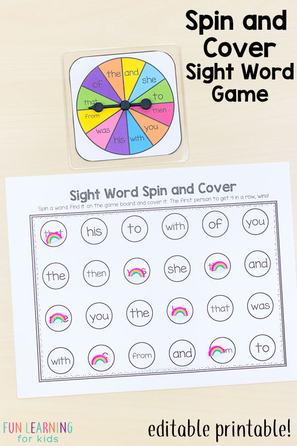This editable sight word spin and cover game will make learning words fun and engaging.