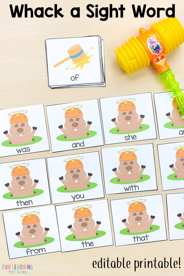 This sight word whack a mole game is a fun gross motor game.