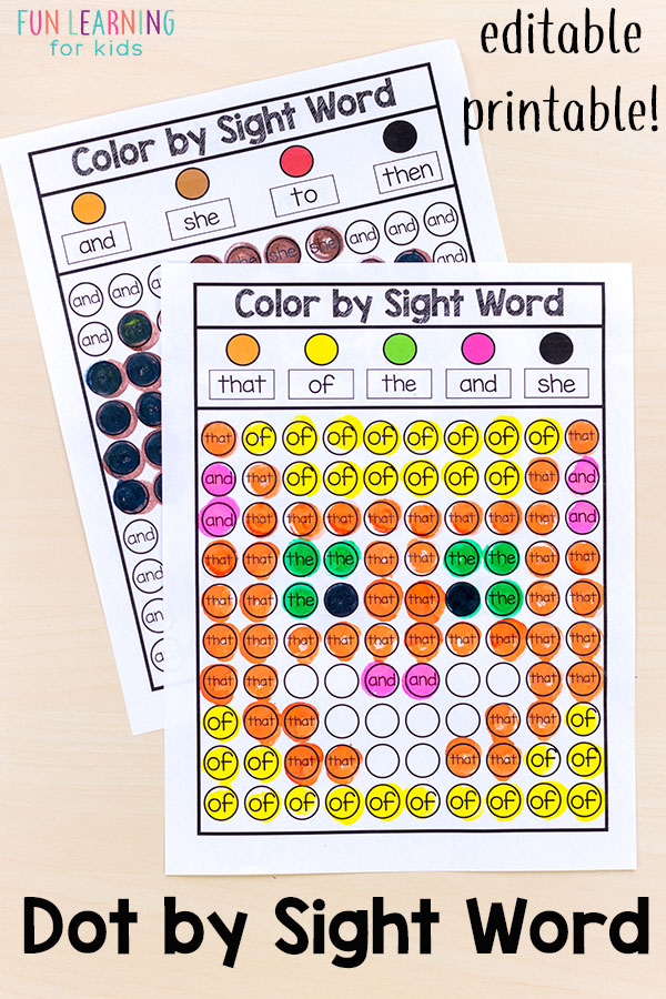 Sight word color by code activity that uses dot markers!