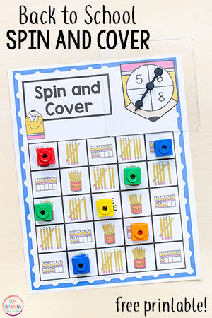 This pencil spin and cover game is perfect for back to school math centers. Learn numbers and counting in a fun and hands-on way.