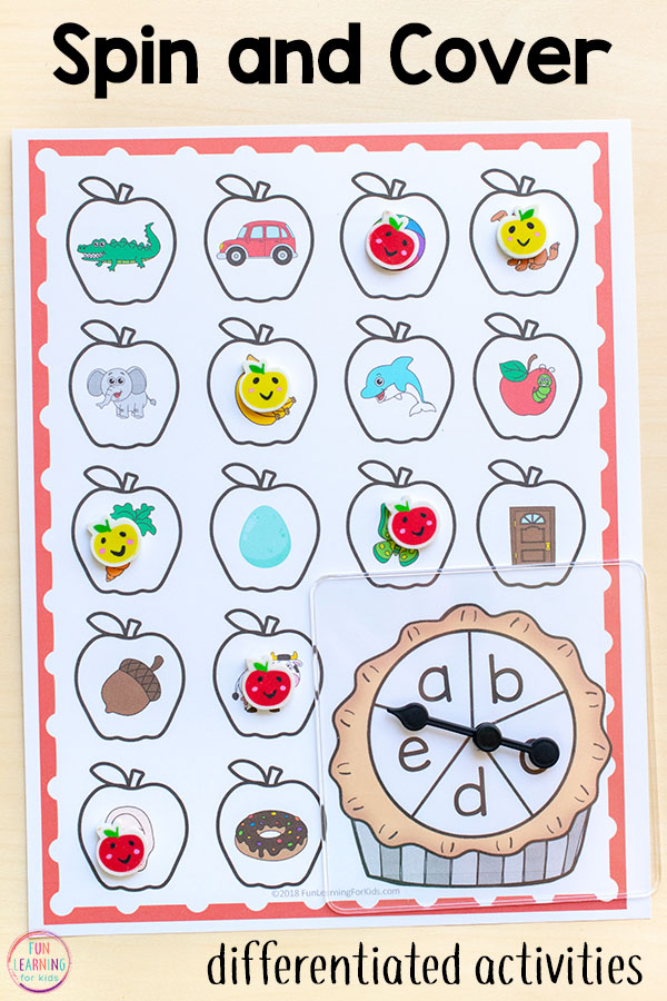 These differentiated apple spin and cover games are perfect for math and literacy centers this fall.