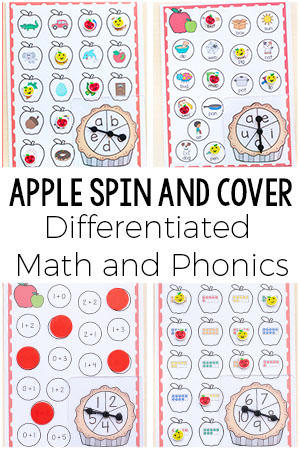 Differentiated Apple Theme Spin and Cover Math and Literacy Activities