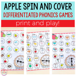 Differentiated apple spin and cover phonics activities.