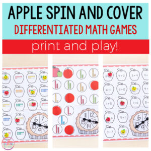 Differentiated apple spin and cover math activities.