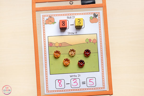 These pumpkin subtraction mats are the perfect math activity for fall.