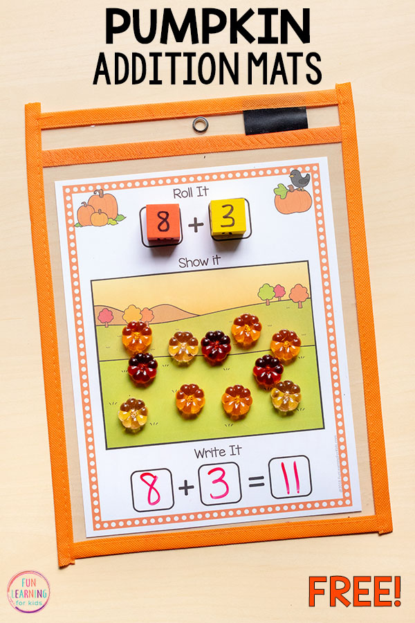 Pumpkin addition mats are the perfect pumpkin activity for your fall math centers in kindergarten or first grade.