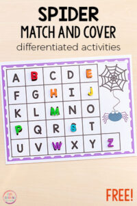 This spider match and cover the alphabet activity is a fun way to learn letters and letter sounds in kindergarten and preschool.