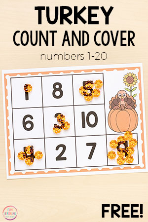 Thanksgiving Turkey Count and Cover Printable Mats