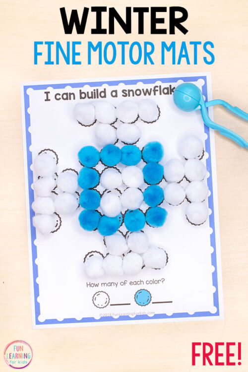 Free Printable Winter Fine Motor Mats with Pom Poms