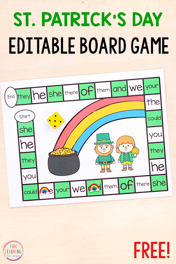 This editable St. Patrick's Day board game is a fun way to learn sight words and other literacy skills this spring!