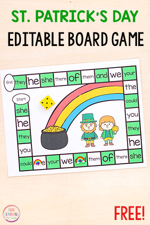 Editable St. Patrick’s Day Board Game Free Printable