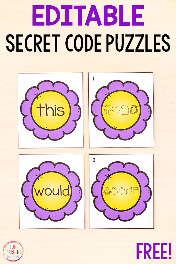 Teach sight words with flower secret code matching puzzles that are editable and easy to use!