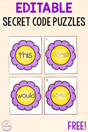 Flower Secret Code Matching Puzzles Printable for Word Work