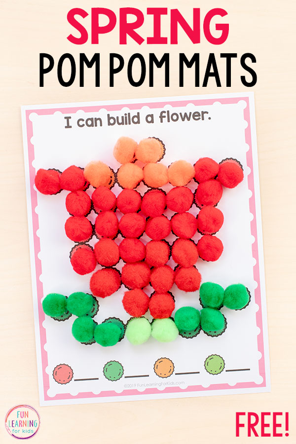 Spring fine motor mats with pom poms make developing fine motor skills fun and engaging.
