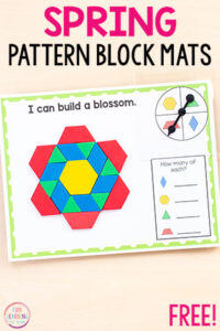 These spring pattern blocks mats are so fun and perfect for spring math centers!