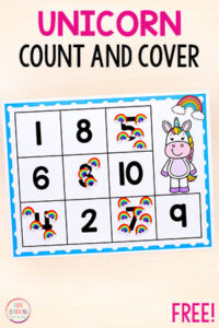 Unicorn counting activity for preschool and kindergarten. Perfect for a rainbow theme or unicorn theme.