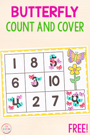Butterfly Count and Cover Printable Mats for Preschool