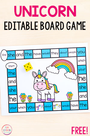 Editable Unicorn Board Game Free Printable