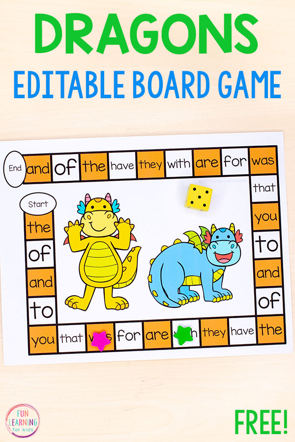 This editable dragon board game is a fun literacy activity for your fairy tale theme or just for fun.