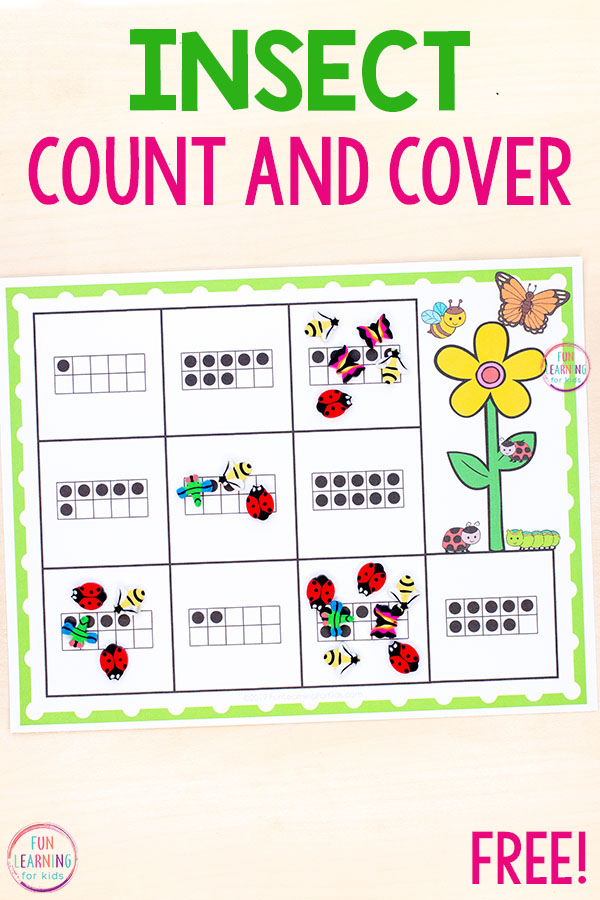 Insect math activity that teaches numbers and counting in preschool and kindergarten.