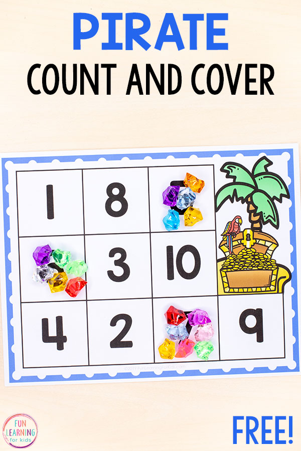 This pirate counting math activity is a fun way to learn numbers and counting in preschool and kindergarten.