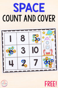 A fun space theme counting activity for preschool and kindergarten. Perfect math centers!